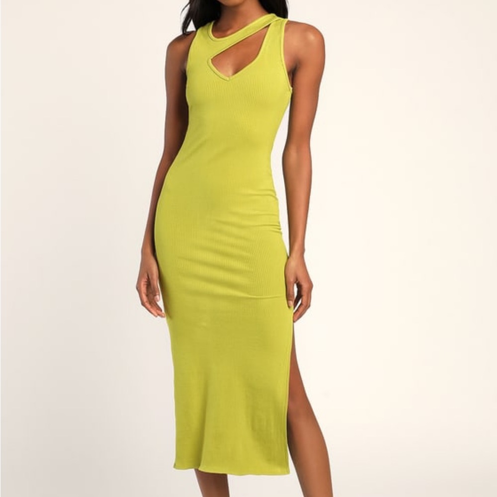 Chartreuse cutout midi dress
